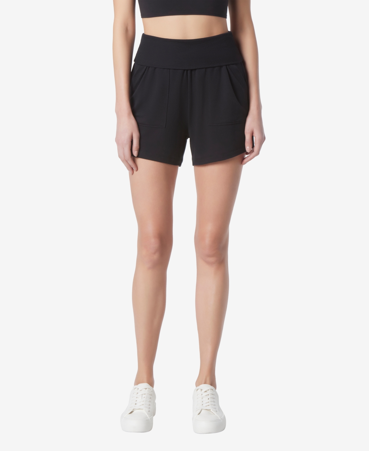 Marc New York Andrew Marc Sport Women's Fold Over Waistband Lounge Relaxed Fit Shorts In Black
