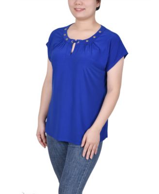 売れ筋商品|||ニューヨークコレクション カットソー トップス レディース Petite Long Sleeve Knit Keyhole Top Navy VICHYIE Womens Long Sleeve Shirts Cutout Neck Keyhole Slim