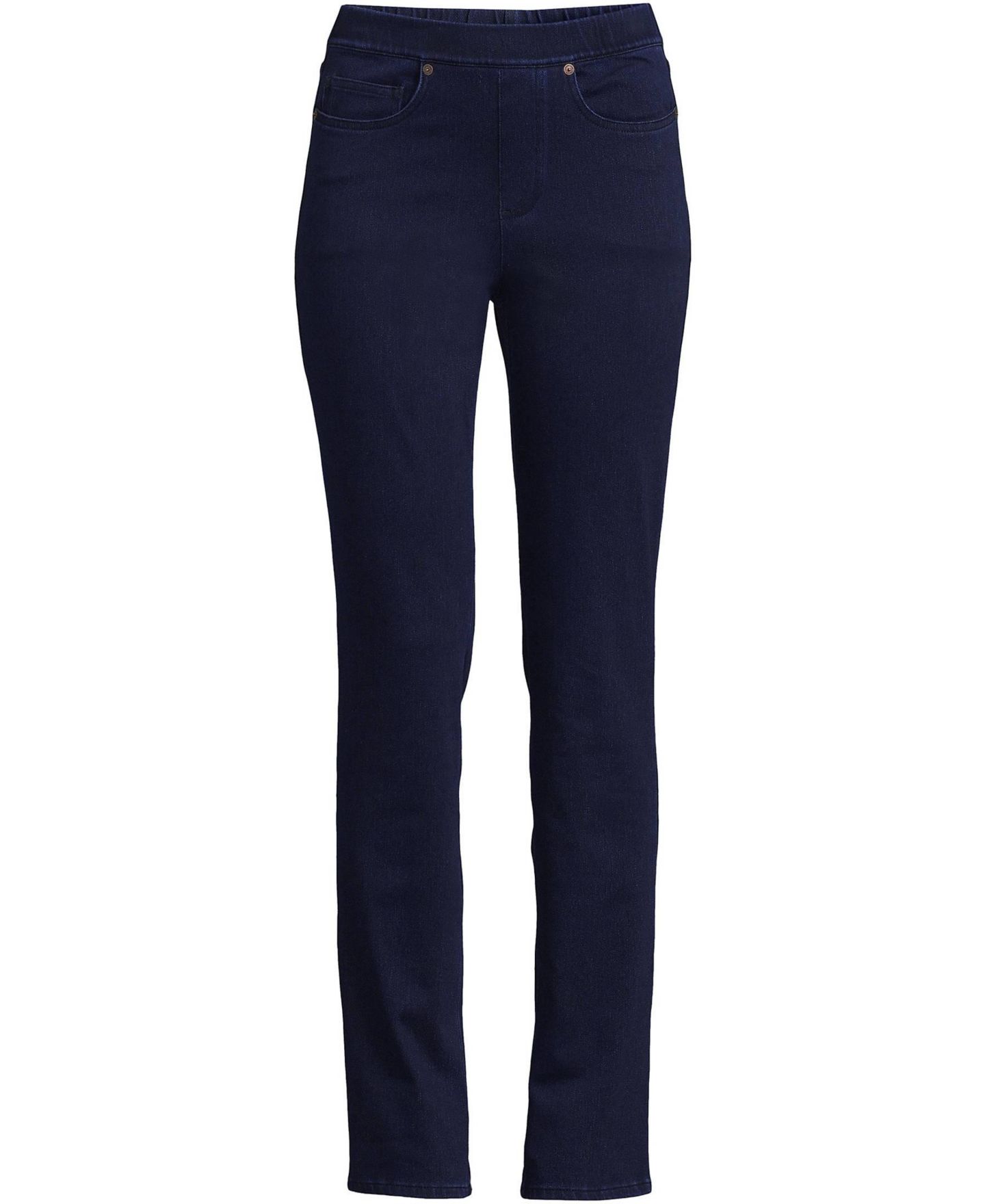 Женские джинсы Lands' End Tall Starfish High Rise Knit Denim Straight, цвет: Тёмный индиго — фото 9