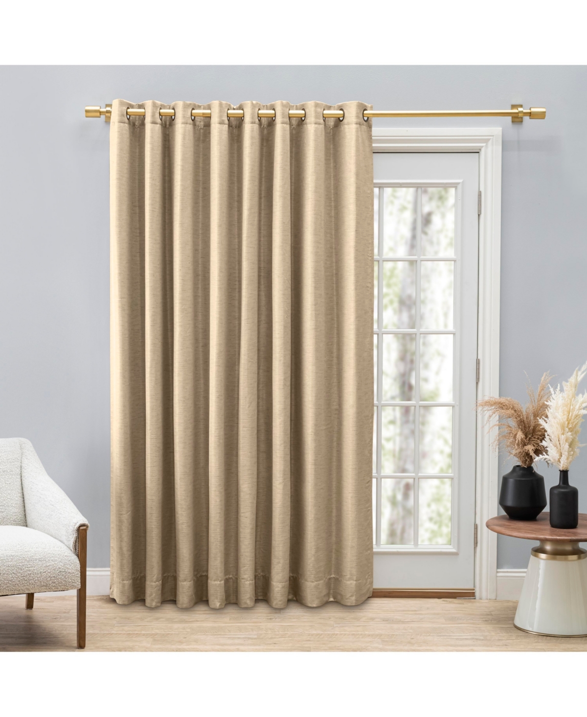 Grasscloth Lined Grommet Curtain Patio Panel w/Wand 110"W x 84"L - Navy
