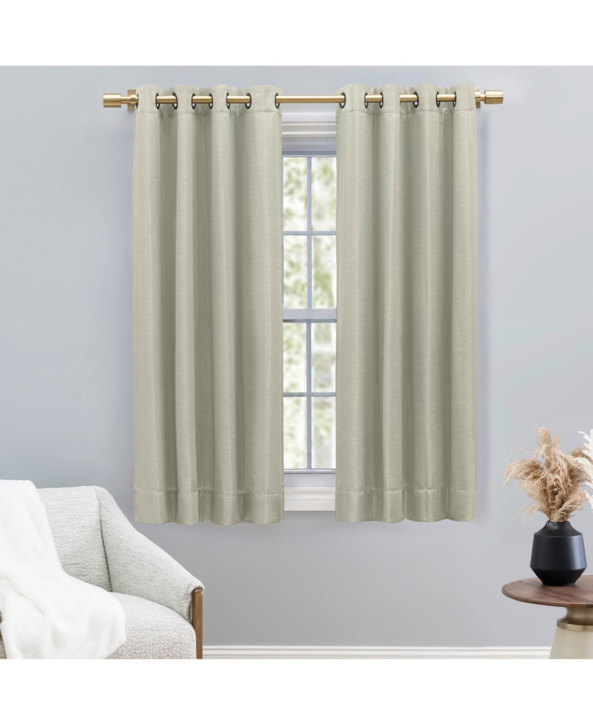 Grasscloth Lined Grommet Curtain Panel w/Wand 54"W x 54"L - Linen