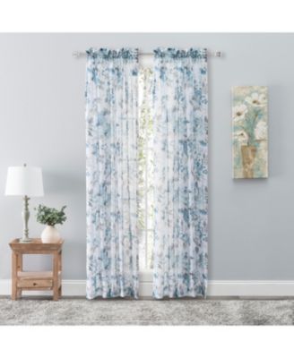 Whimsical Semi-Sheer Floral Rod Pocket Curtain Panel 54"W x 84"L