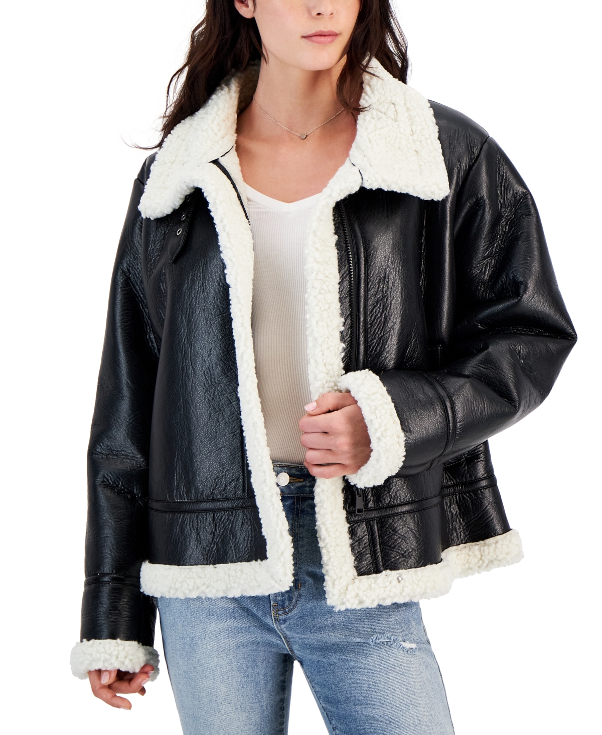 Maralyn & Me Juniors' Faux-Leather Long-Sleeve Moto Jacket