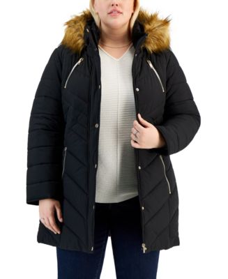 Plus Size Faux Fur Trimmed Puffer Coat Faux Fur Trim Plus Size