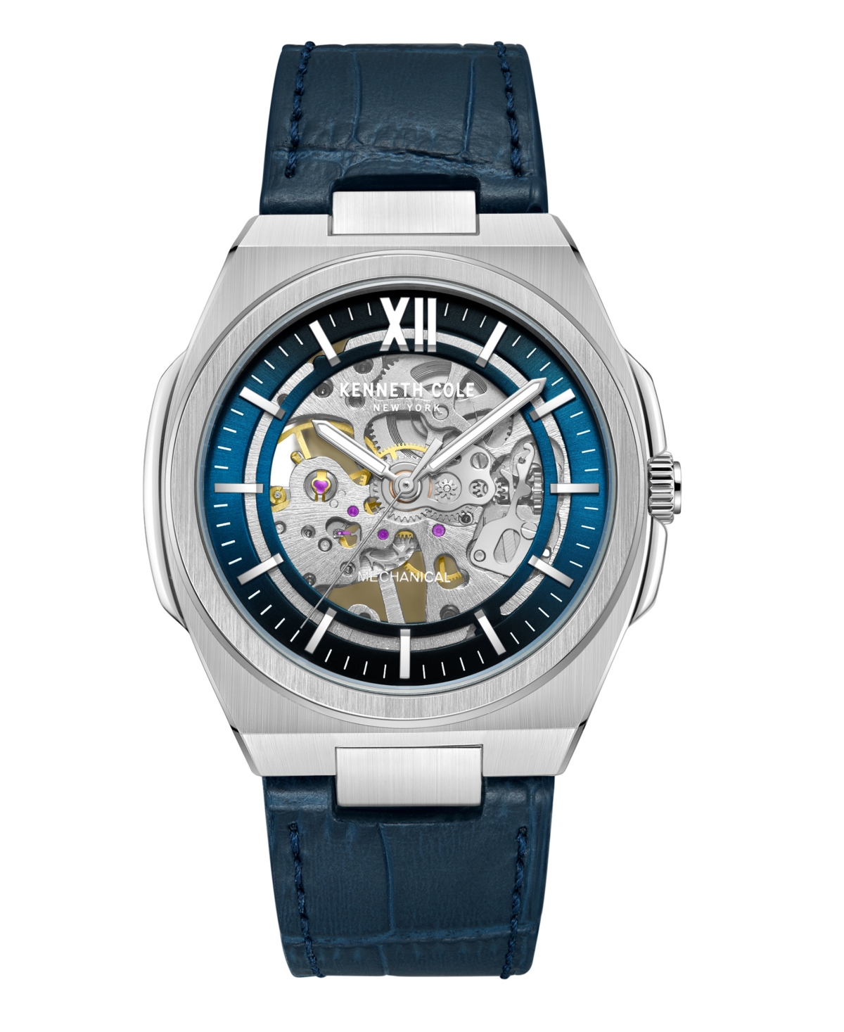 Men's Mechanical Blue Genuine Leather Watch 43mm - Blue