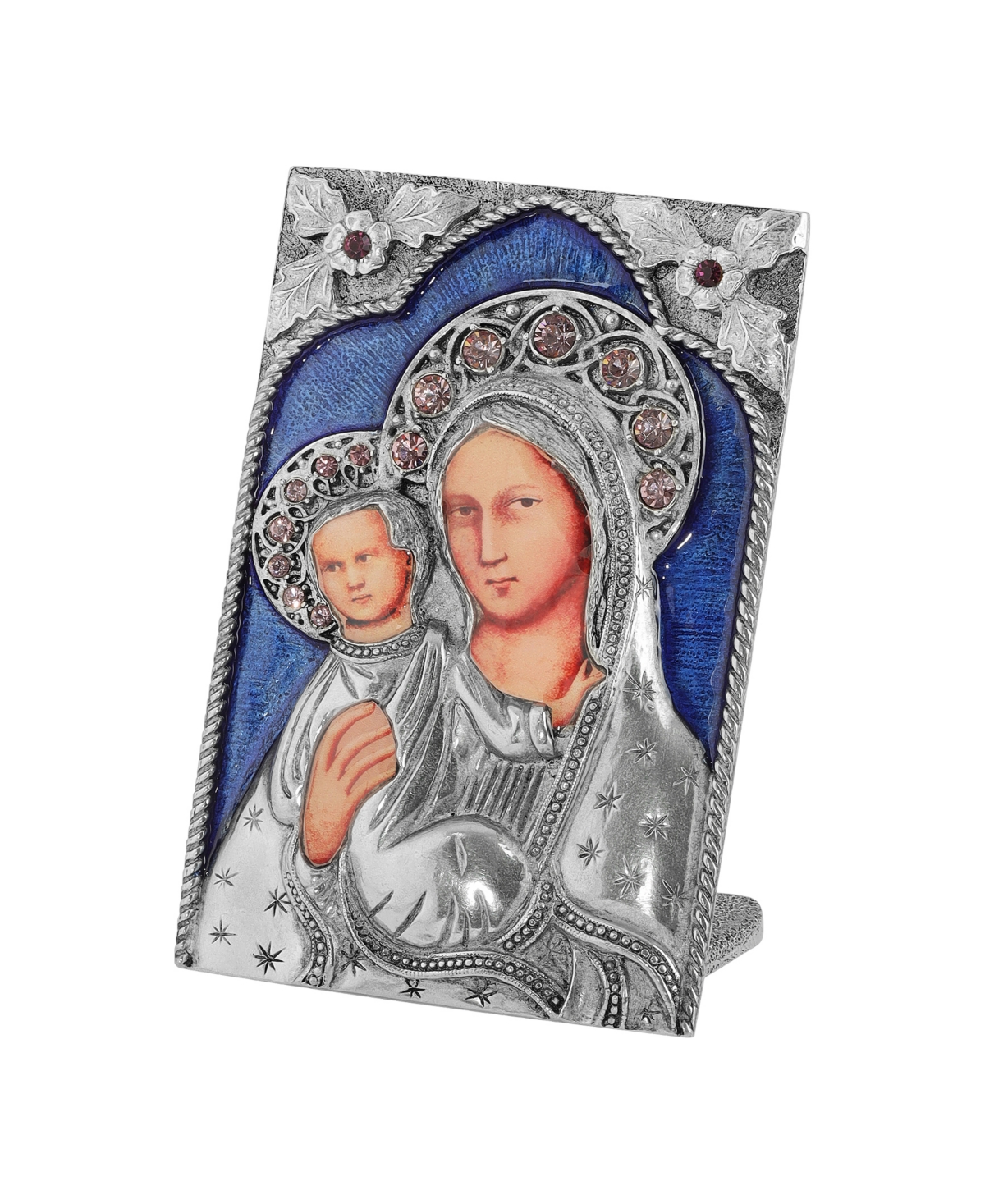 2028 Enamel Blue Crystal Mary And Child Plaque