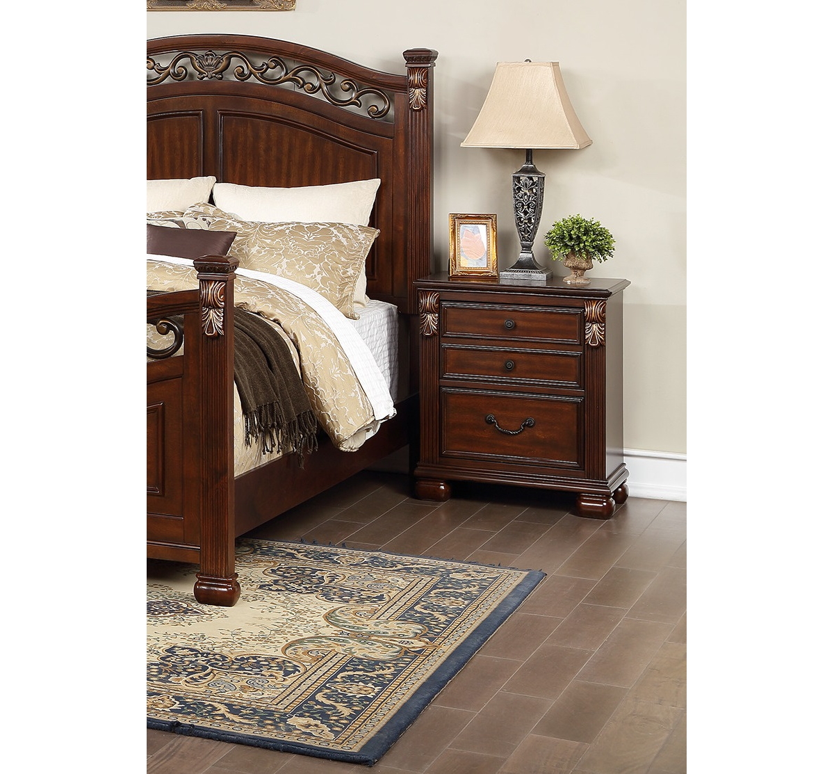 Streamdale Furniture Bedroom Furniture Traditional Look Unique Wooden Nightstand Drawers Bedside Table Cherry