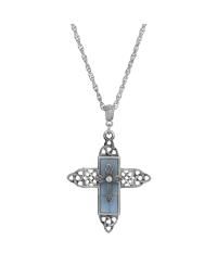Color Glass Crystal Filigree Cross Necklace