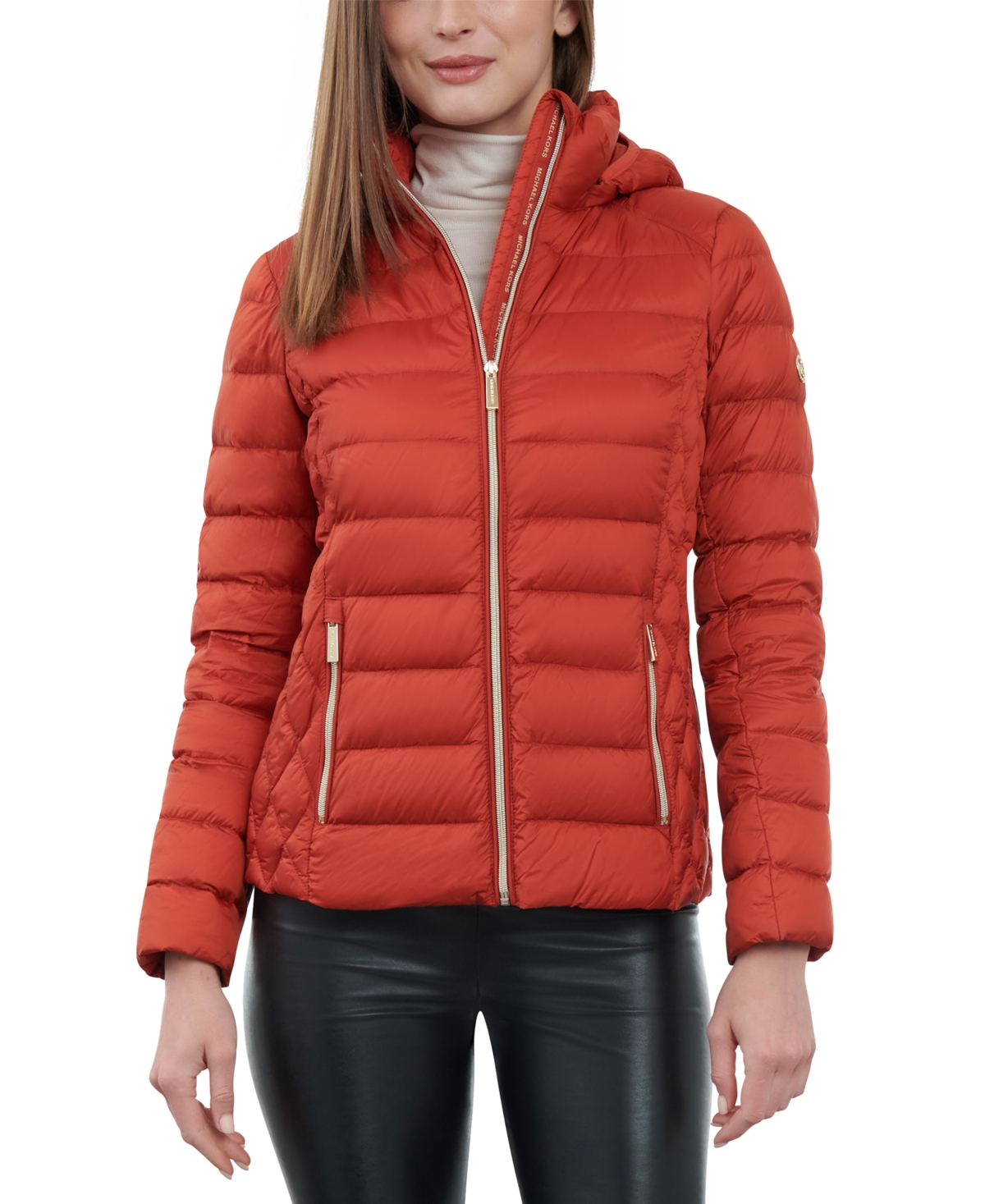 Michael Kors Michael  Women's Hooded Packable Down Puffer Coat, Created For Macy's In Bright Terracotta