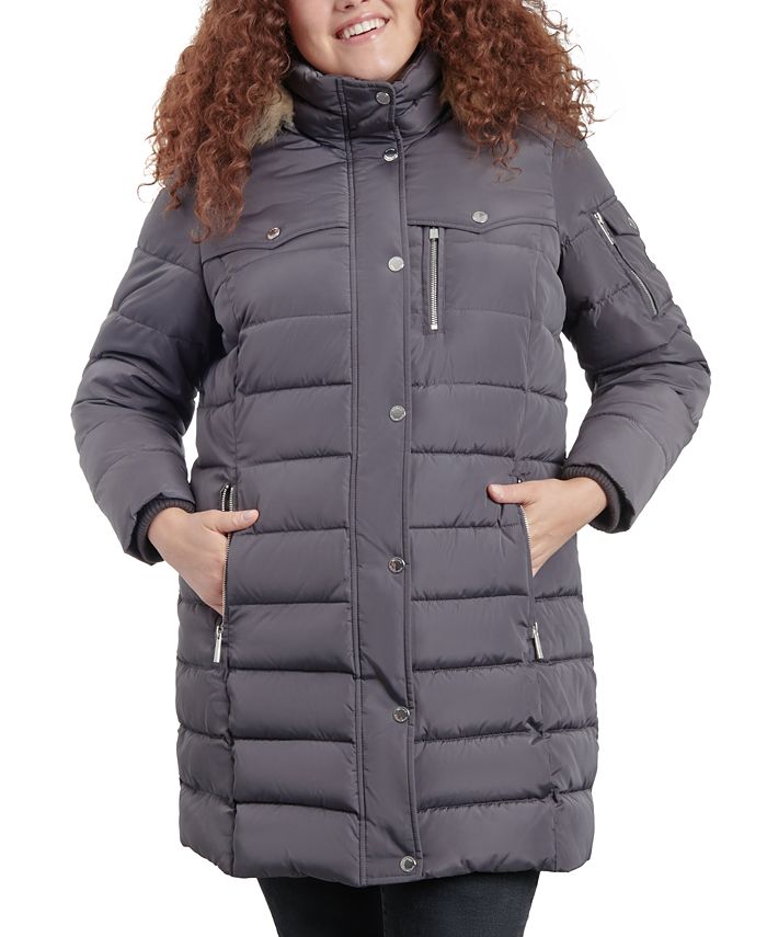 Michael Kors Women's Plus Size Faux-Fur-Trim Hooded Puffer Coat ...