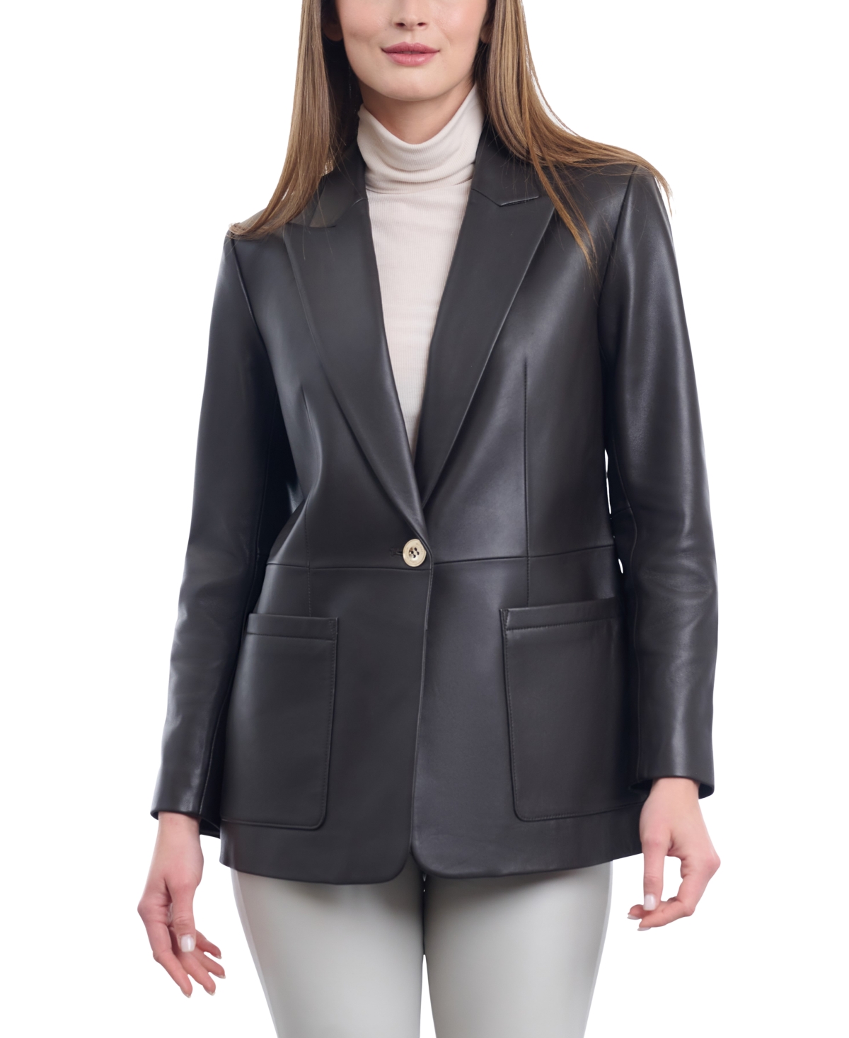 Michael Kors Michael  Women's Oversized Leather Blazer Jacket In Chocolate
