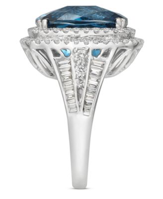 EFFY&reg; London Blue Topaz (12-1/3 ct. t.w.) & Diamond (1-1/5 ct. t.w.) Halo Statement Ring in 14k White Gold (Also available in 14k Gold)