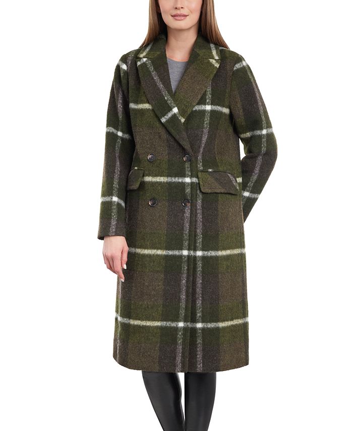 BCBGeneration Women's Double-Breasted Notch-Collar Plaid Coat - Macy's
