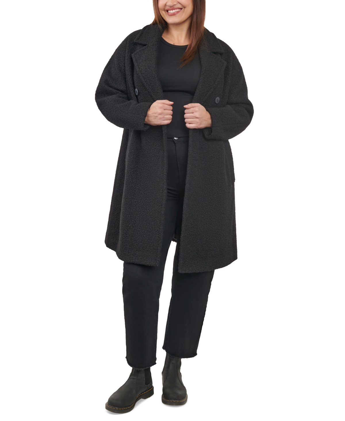 Women's Plus Size Double-Breasted Boucle Walker Coat, Created for Macy's - Royal Blue