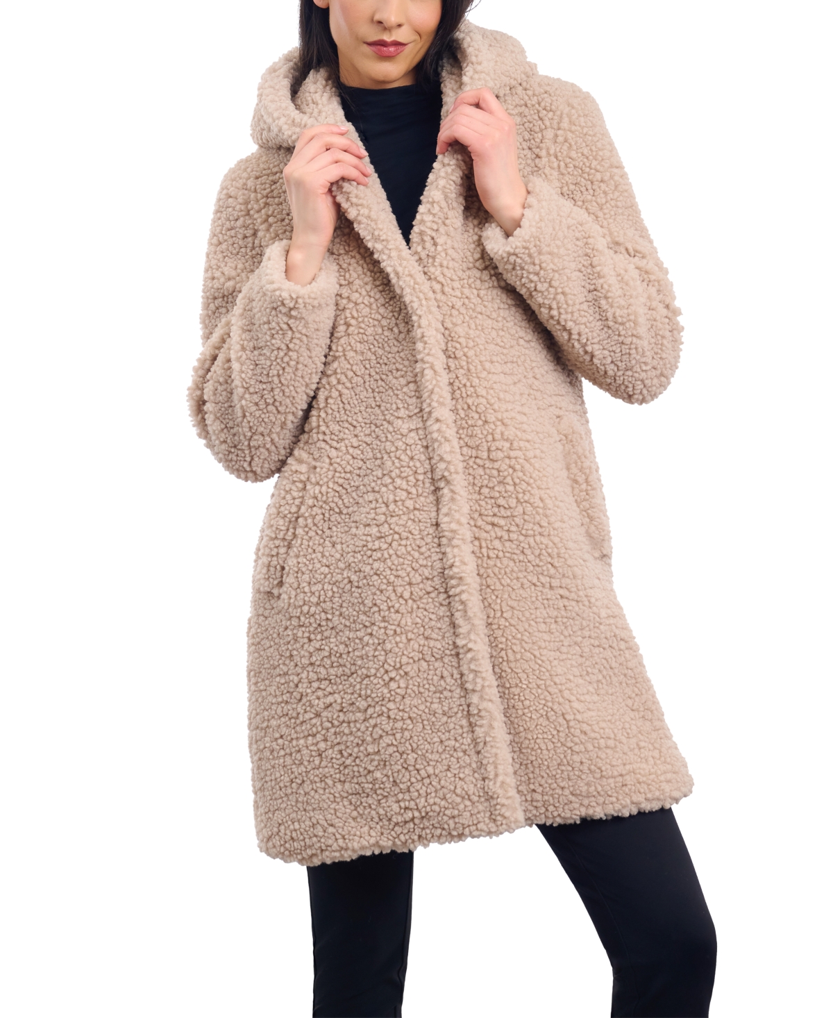 Shop Bcbgeneration Women's Hooded Button-front Teddy Coat In Oatmeal