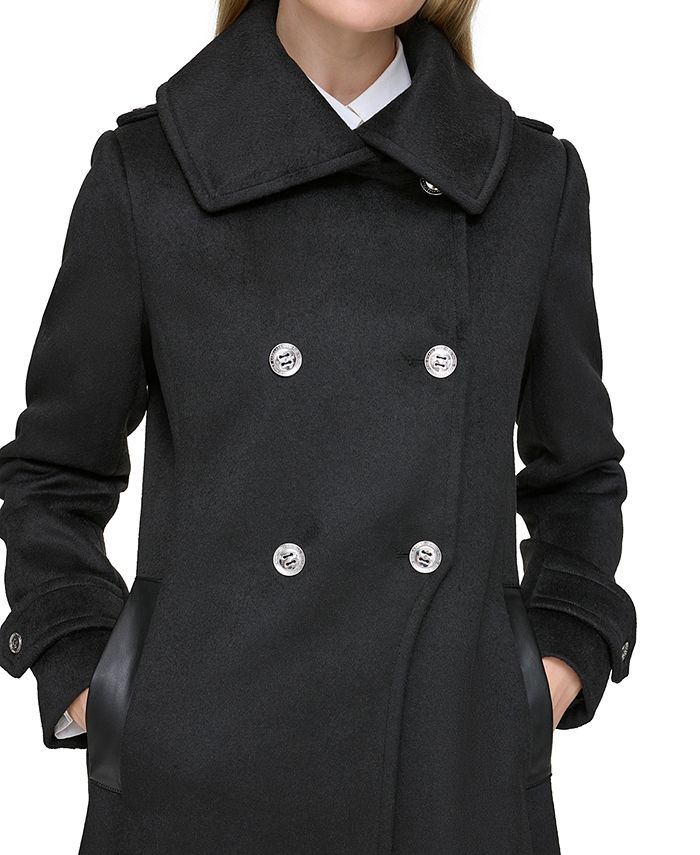 Karl Lagerfeld Paris Womens Faux Leather Trim Coat Macys