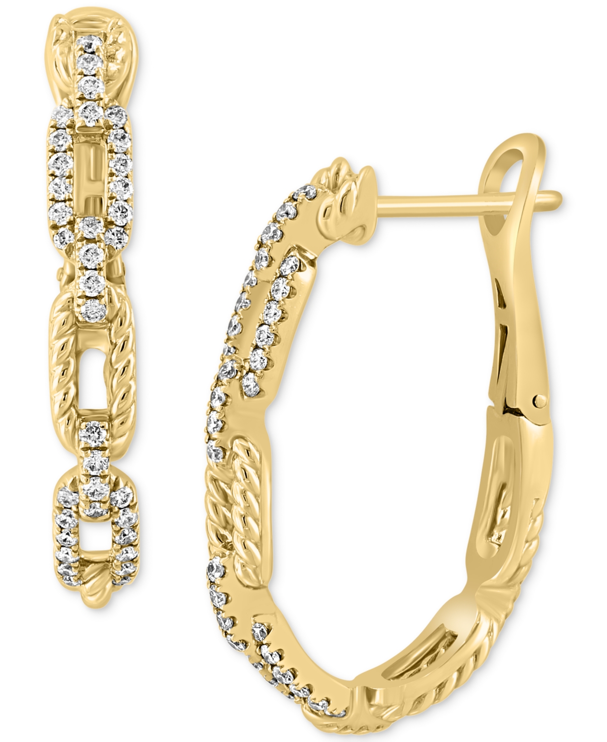 Effy Collection Effy Diamond Rope Chain Link Hoop Earrings (3/8 Ct. T.w.) In 14k Gold In Gold