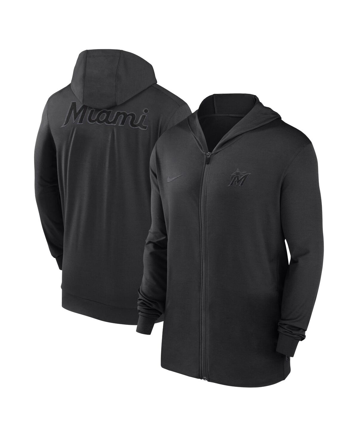 Nike Men's  Black Miami Marlins Authentic Collection Travel Performance Full-zip Hoodie