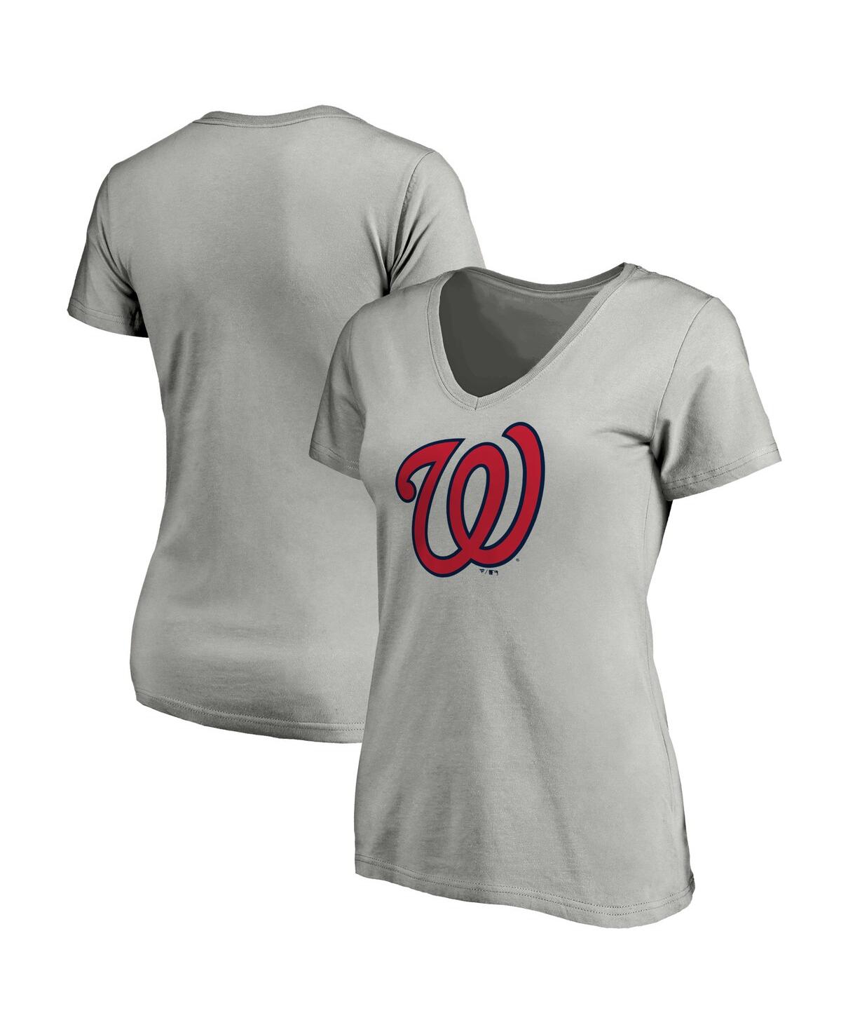 Women's FanaticsWashington Nationals Core Official Logo V-Neck T-shirt - Heathered Gray