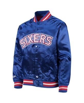 Big Boys and Girls Royal Philadelphia 76ers Hardwood Classics Satin Raglan Full-Snap Jacket