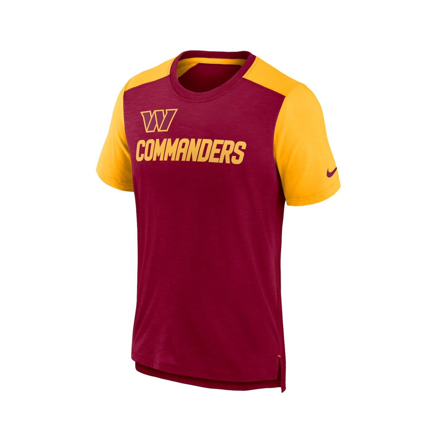 Мужская футболка Nike Heathered Burgundy, Heathered Gold Washington Commanders Color Block Team Name — фото 3