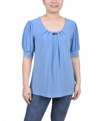 Women's Short Balloon Sleeve Top with Hardware