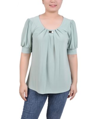 Women's Short Balloon Sleeve Top with Hardware