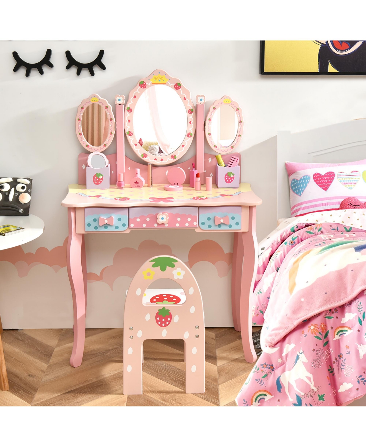 Costway Kids Vanity Princess Makeup Dressing Table Chair Set