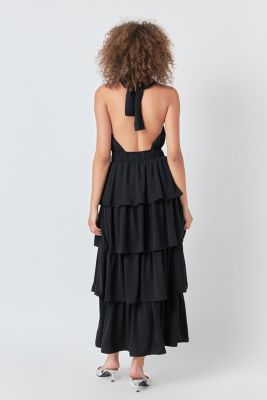 Women's Crossed Halter Neck Tiered Maxi Dress