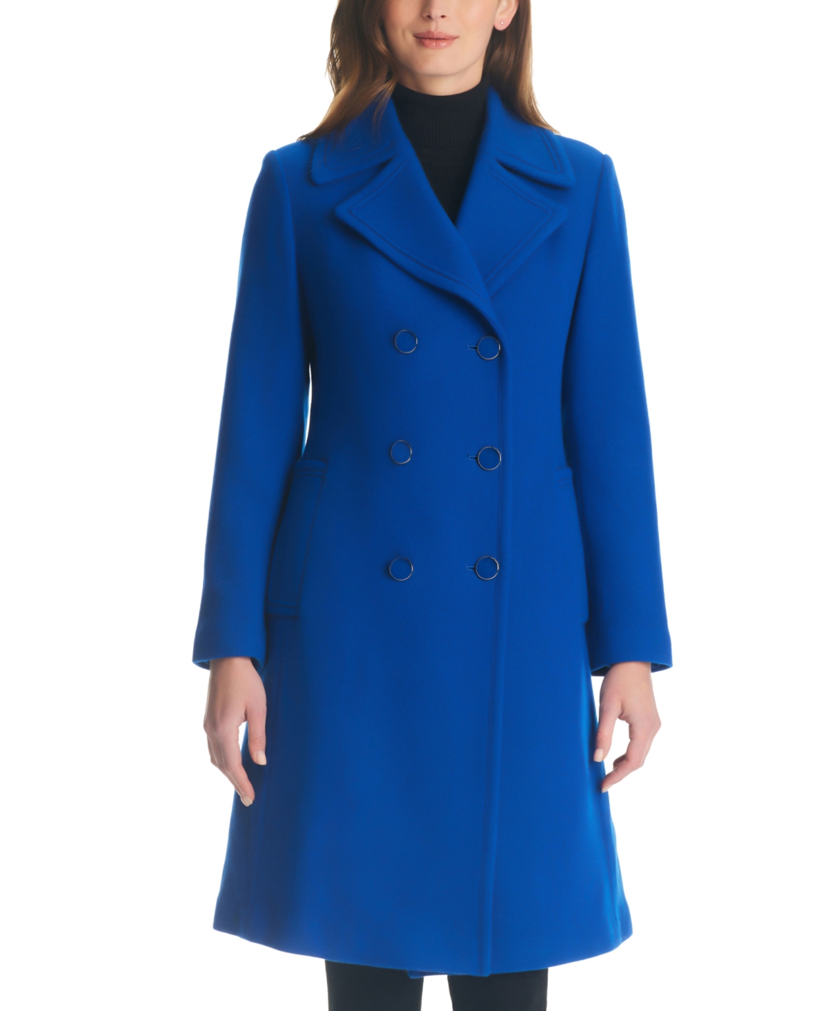 Shop Kate Spade Women's Double-breasted Wool Blend Peacoat In Stained Glass Blue