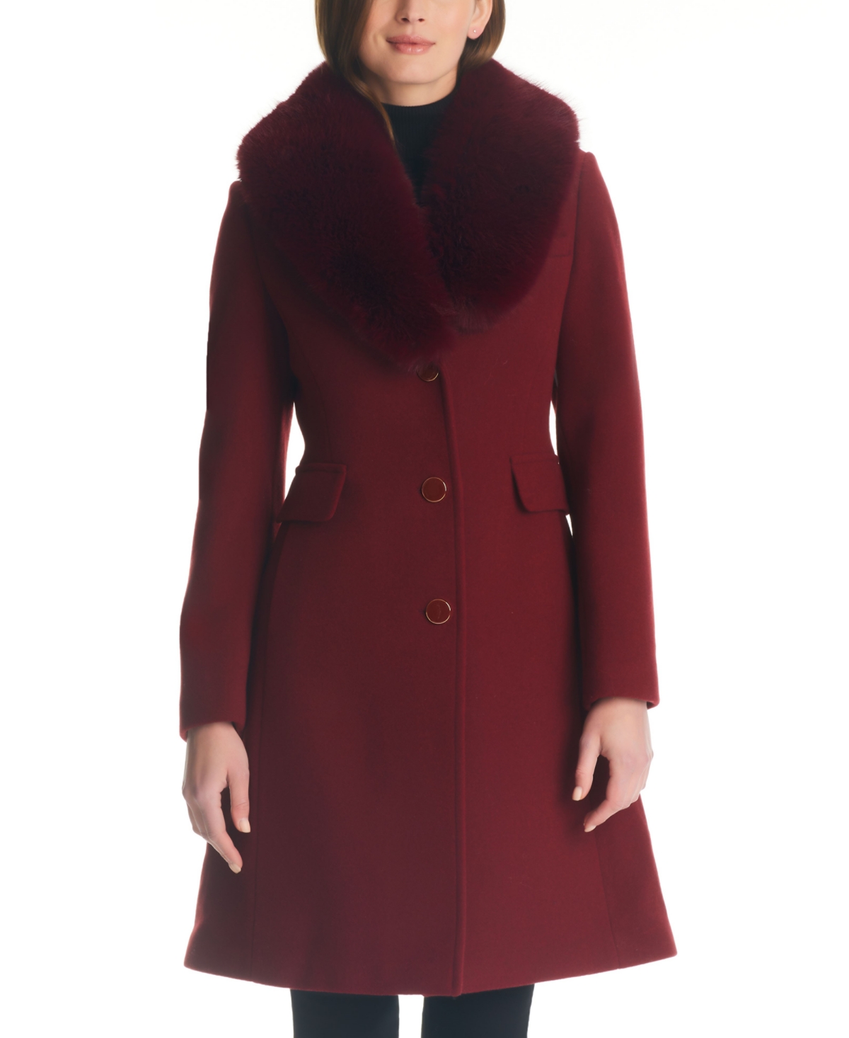 Kate Spade New York Women's Faux-Fur-Collar Walker Coat | Smart Closet