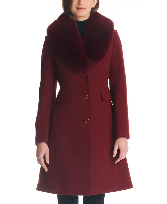 kate spade new york Women's Faux-Fur-Collar Walker Coat - Macy's