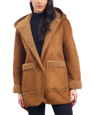 Lucky Brand Women s Hooded Faux Shearling Coat Macy s