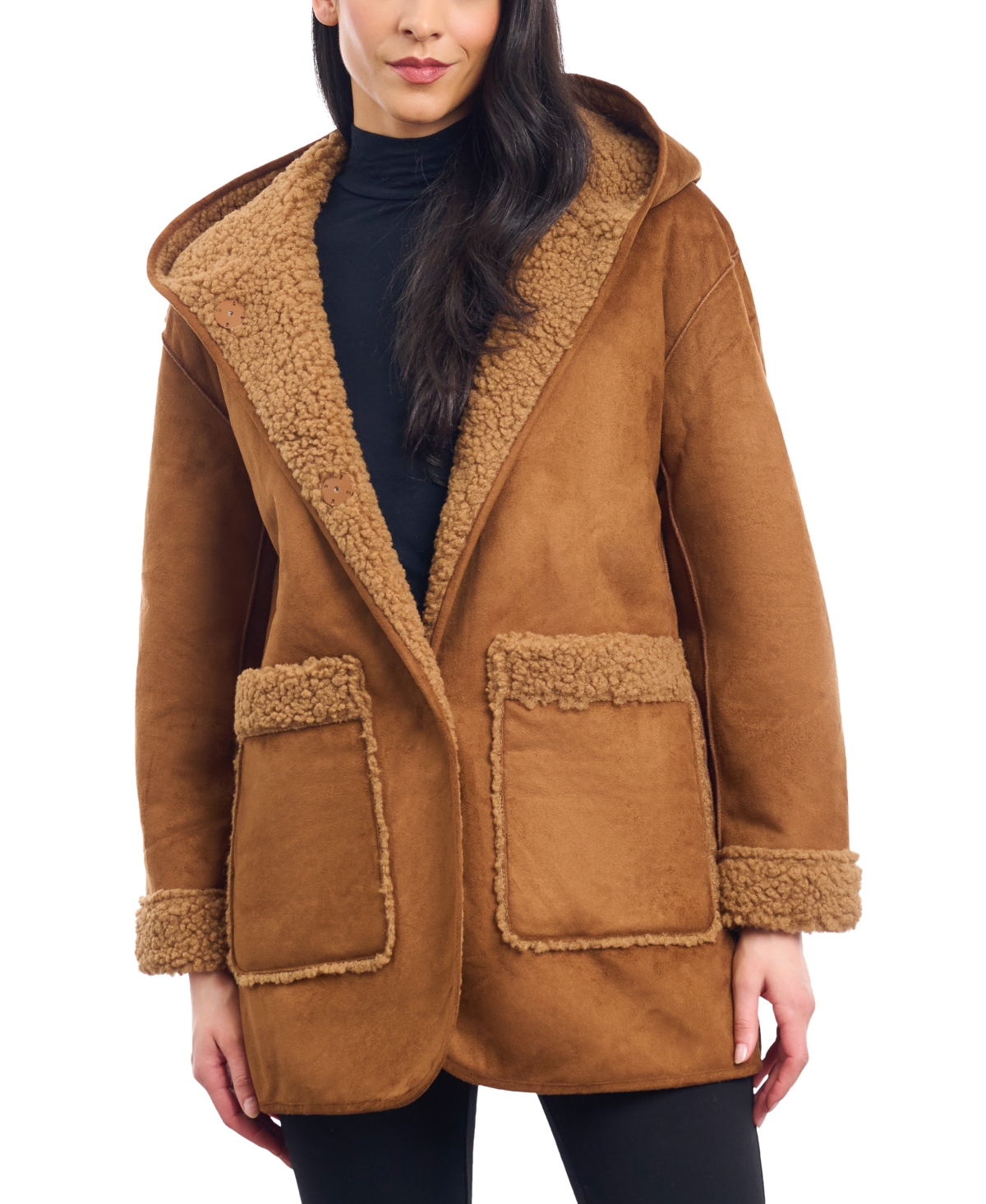 Lucky Brand Faux Shearling Aviator Jacket in Brown
