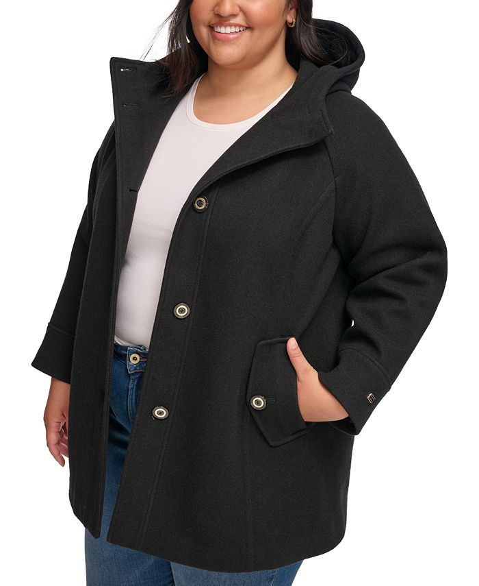 5262 Brown Plus Size Hooded Cashmere Coat