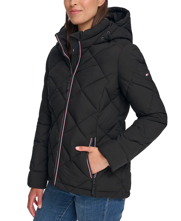 Tommy Hilfiger Women's Diamond Quilted Hooded Packable Puffer Coat