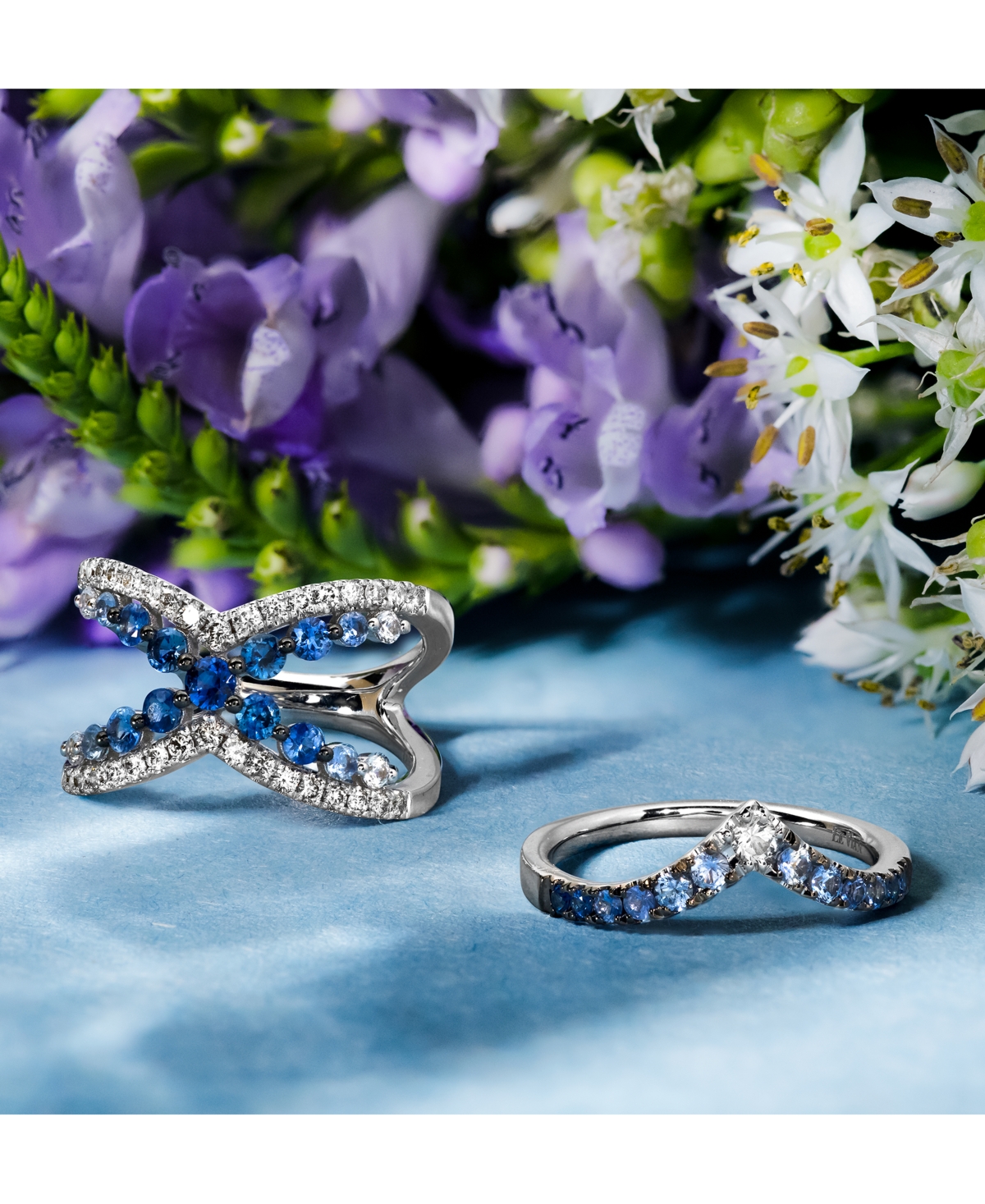 Le Vian Denim Ombre (1/3 ct. t.w.) & White Sapphire (1/10 ct. t.w.) V Ring in 14k- White Gold
