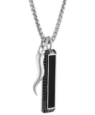 Men's Icon Black Onyx & Black Diamond (3/4 ct. t.w.) Pendant Necklace in Sterling Silver, 24" + 2" extender