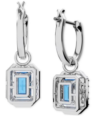 Rhodium-Plated Crystal Octagon Charm Drop Earrings