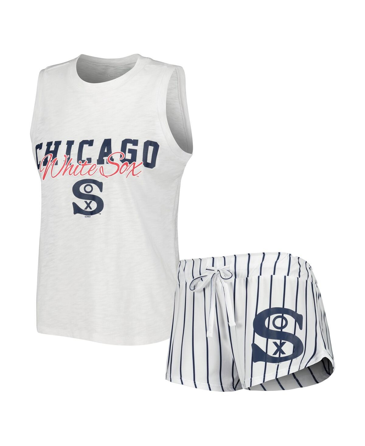 Women's Concepts Sport White Chicago White Sox Reel Pinstripe Tank Top and Shorts Sleep Set - White
