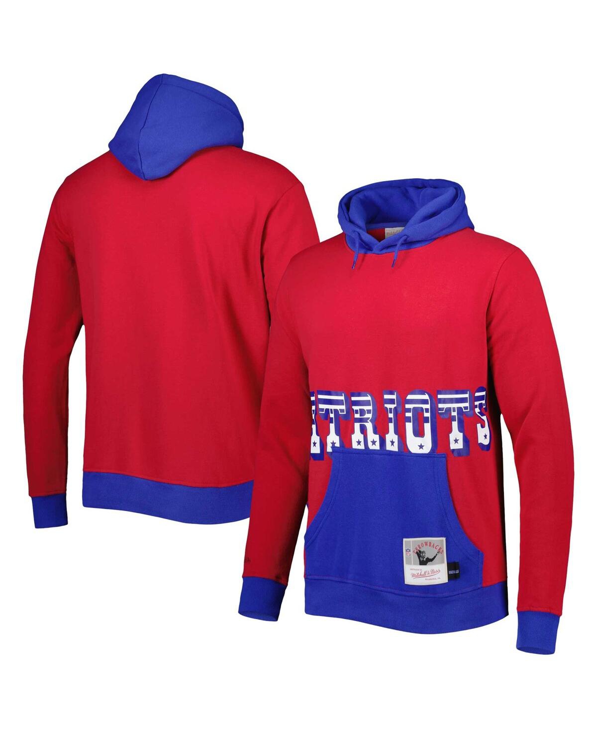 Mitchell & Ness Men's  Red, Navy New England Patriots Big And Tall Big Face Pullover Hoodie In Red,navy