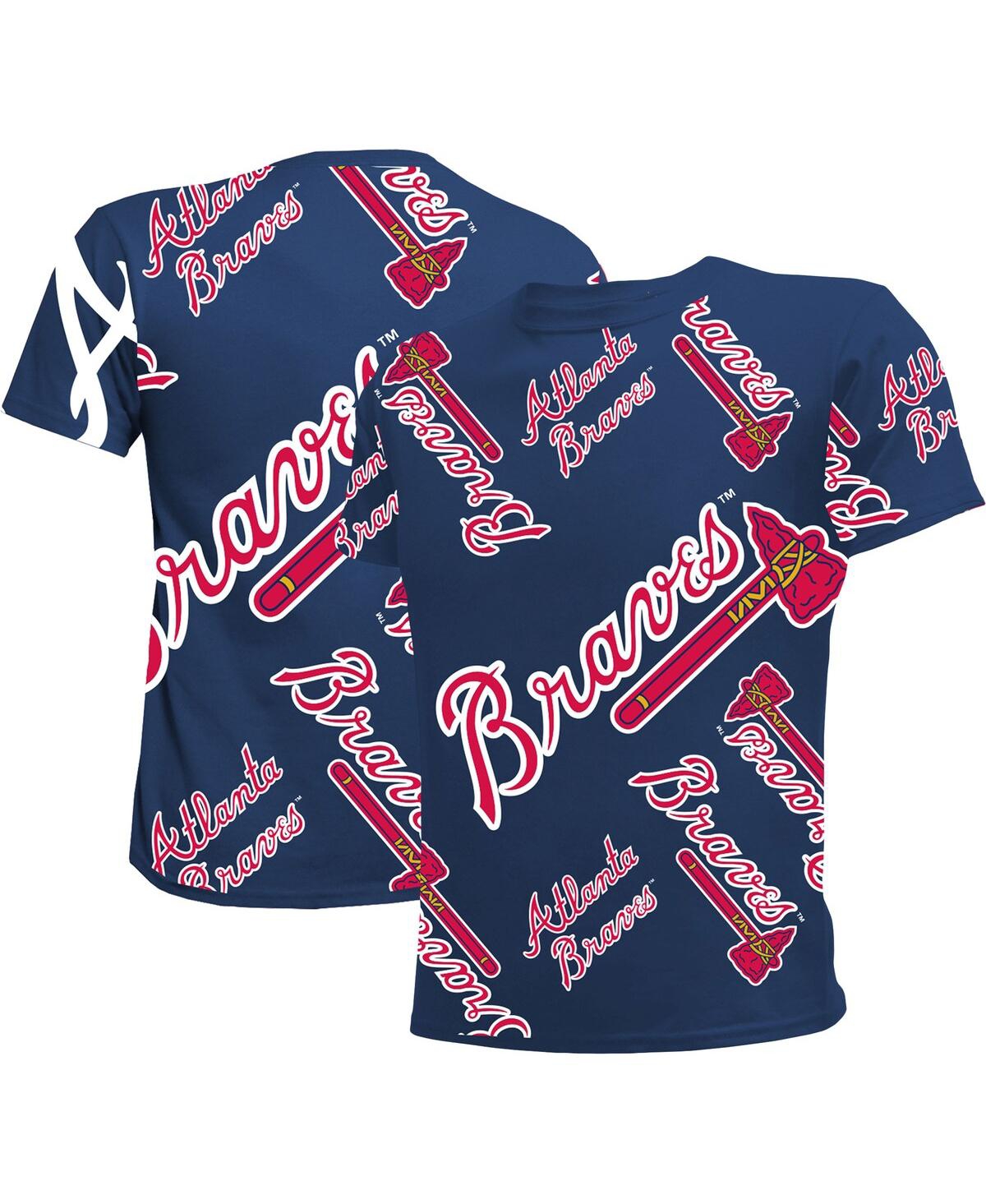 Shop Stitches Big Boys And Girls  Navy Atlanta Braves Allover Team T-shirt