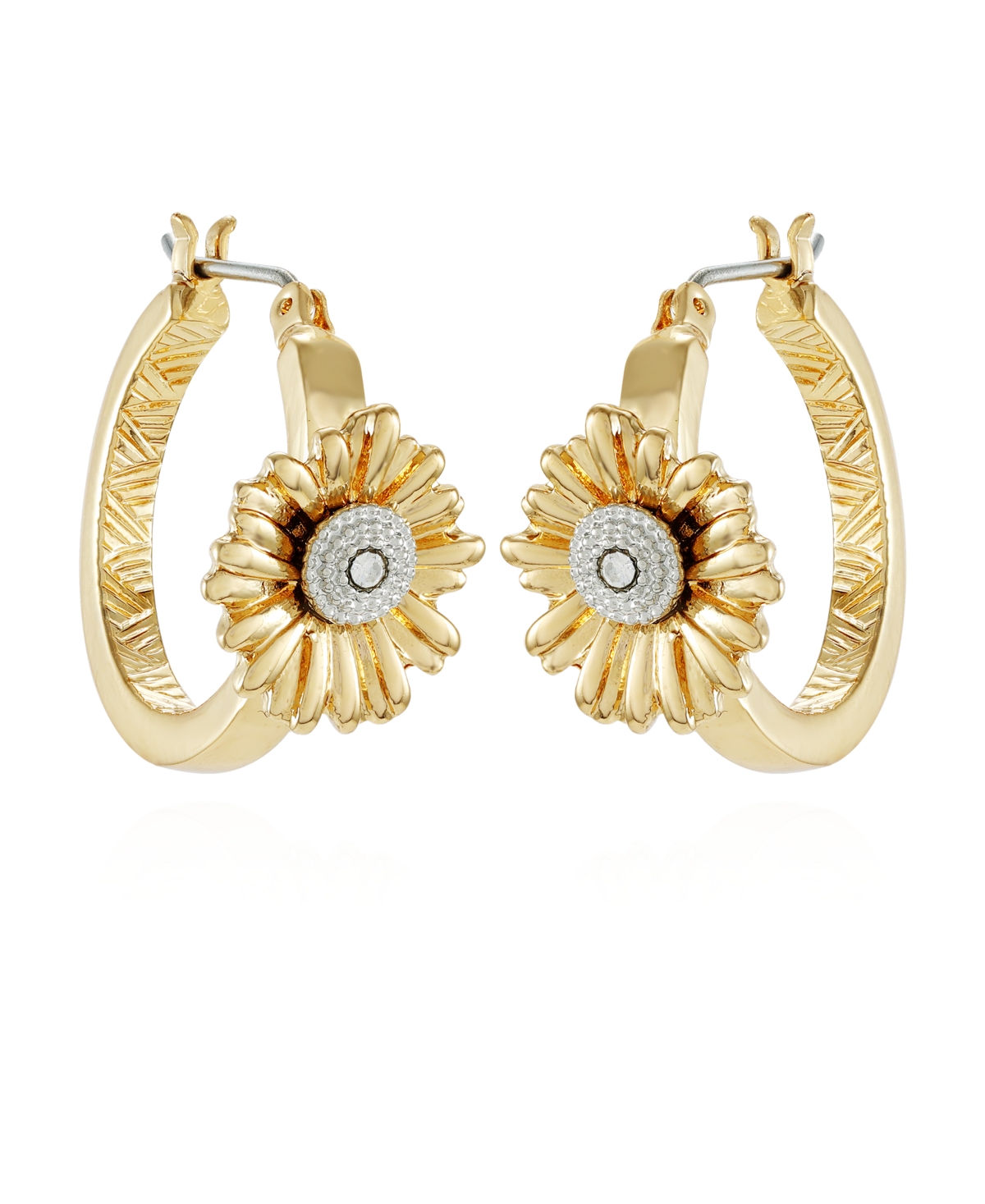 T Tahari Gold-tone Sunflower Charm Mini Hoop Earrings