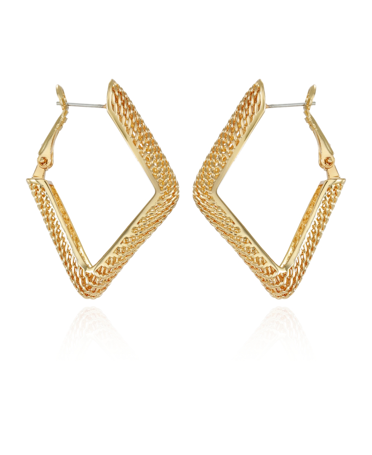 T Tahari Gold-tone Rhombus Chain Hoop Earrings