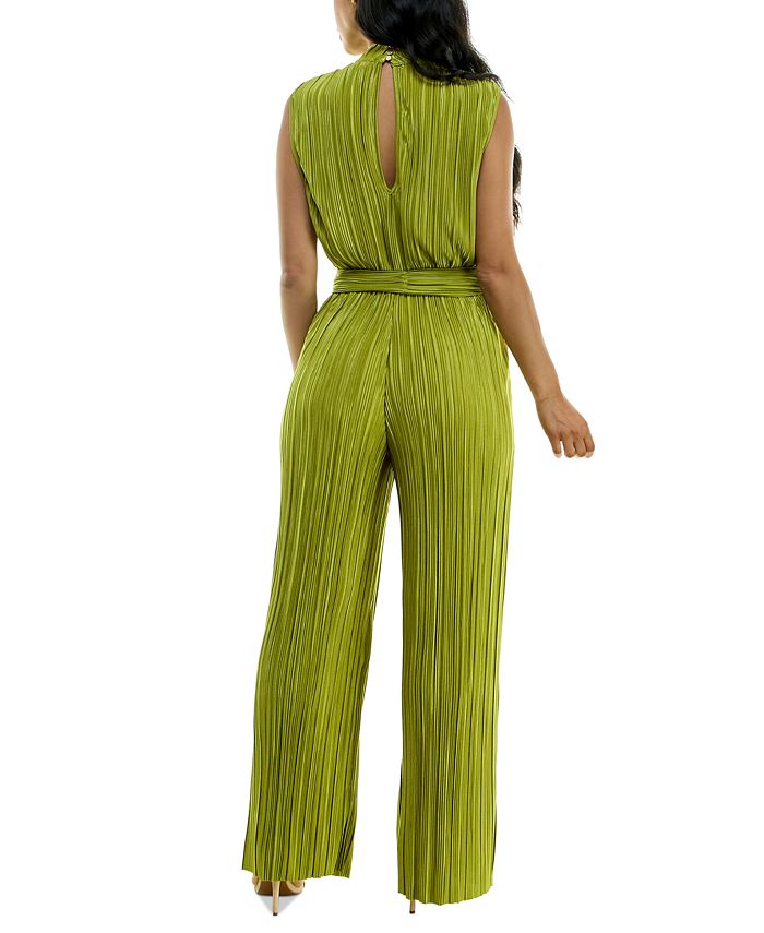 Solid Ribbed Knit Mock Neck Wide Leg Jumpsuit