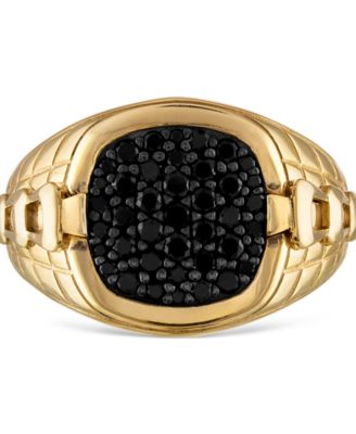 Bulova - Men's Classic Black Diamond (1/2 ct. t.w.) Ring in 14k Gold-Plated Sterling Silver