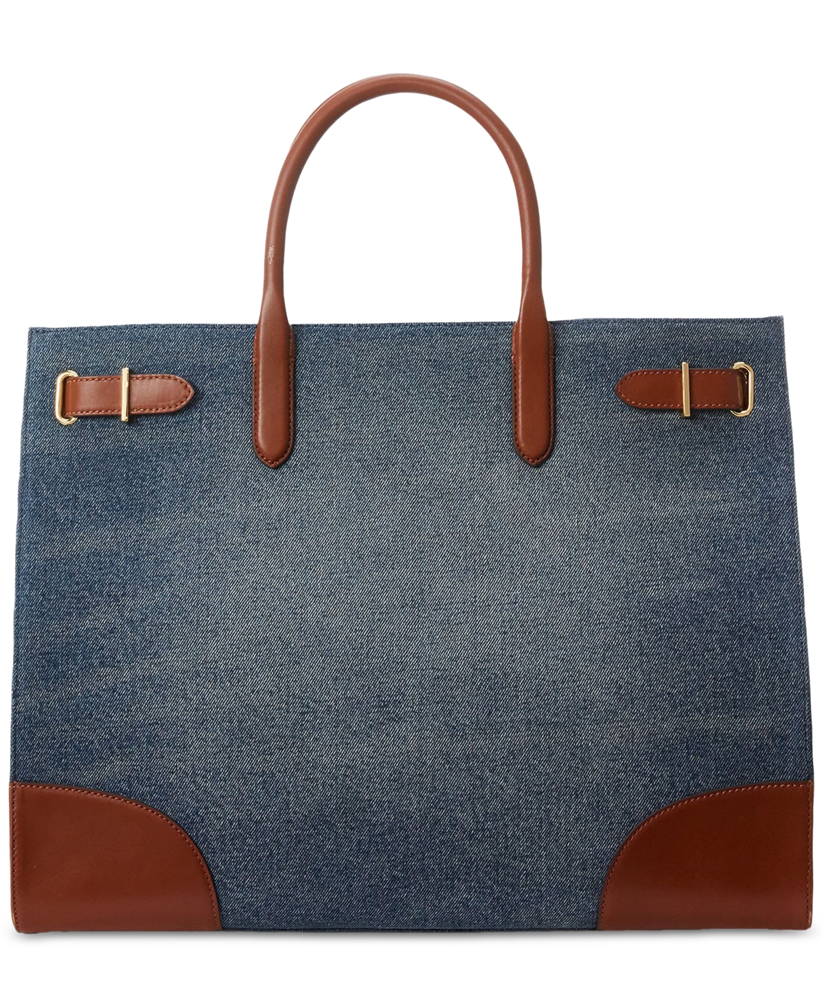 Shop Lauren Ralph Lauren Devyn Denim With Leather Trim Large Tote Bag