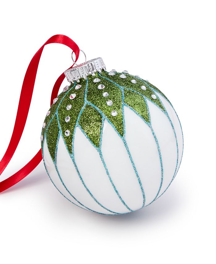 Holiday Lane Mint Moss White and Green Ball Ornament, Created for Macy's Macy's