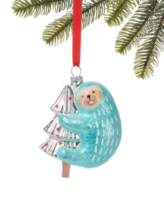 Holiday Lane - Milk Paint Blue Sloth on Christmas Tree Ornament