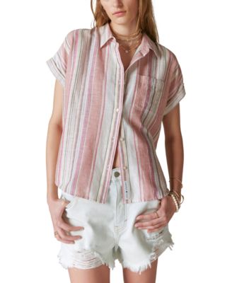 Lucky Brand - Women's Striped Short-Sleeve Button-Up Shirt